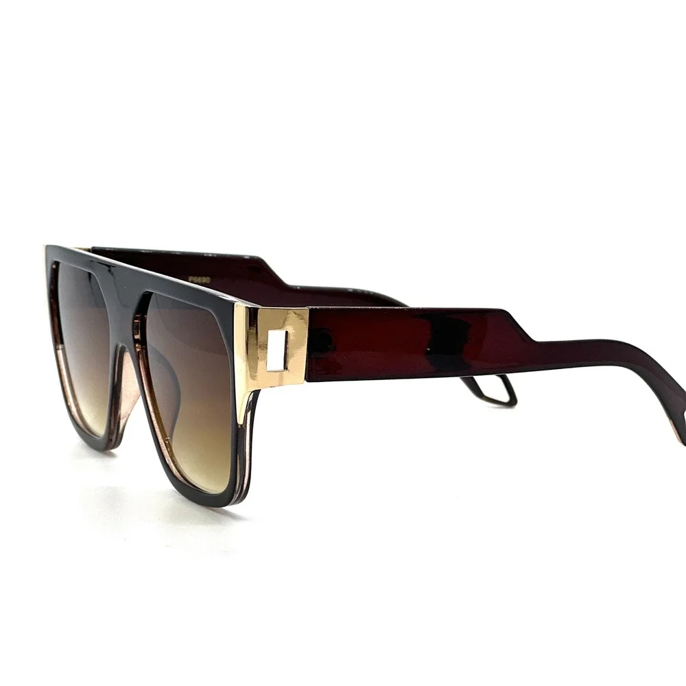 Sunglasses Fashion Designer‎ Brown Lens Square Oversized Flat Top Luxury Lentes